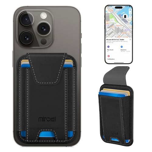 Miroddi for MagSafe Wallet, Works with Apple Find My, Stronger Magnetic Phone Wallet Tracker for iPhone 16/15/14/13/12 Series, Magnetic Card Holder with Privacy Flap, RFID Blocking, Fit 7 Cards, Black
