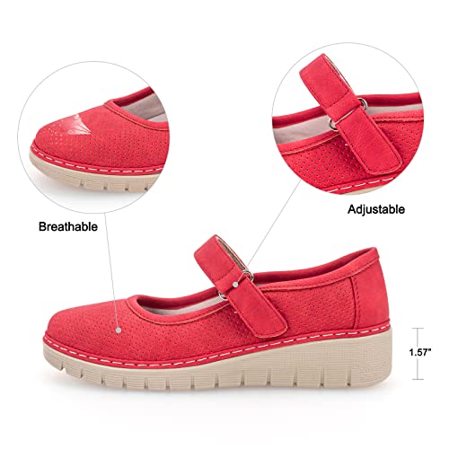Image of VJH confort Women s Mary Jane Flats, Breathable Comfort Round Toe Low Heel Slip-on Light Weight Walking Shoes