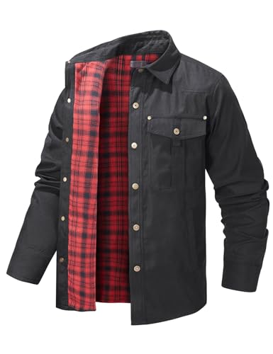 Flygo Mens Flannel Lined Shirt Jacket Lightweight Snap Button Western Jacket Rugged Outdoor Cowboy Shirts Jackets2