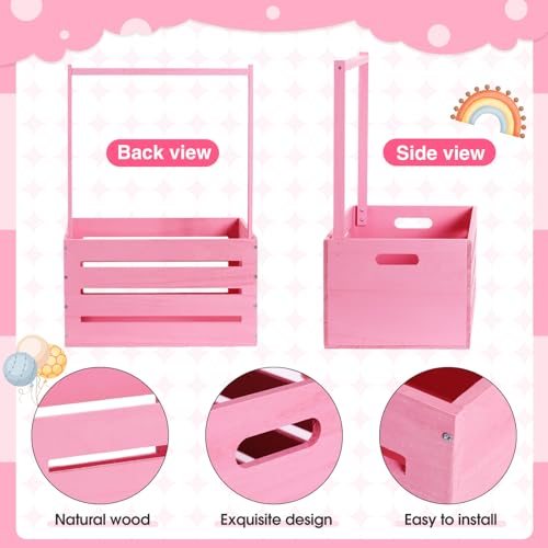 Image of Barydat Wooden Baby Crate Closet, Baby Basket with Handle and Garland Storage Hamper Shower Wooden Gift Crate Letters Self Adhesive for Pregnancy New Parent(Pink)