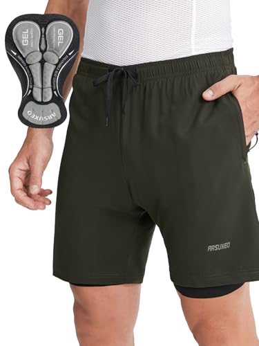 ARSUXEO Pantalones Cortos de Ciclismo para Hombre Pantalones Cortos de Ciclismo de montaña Acolchados y Holgados 2506 Verde Militar M