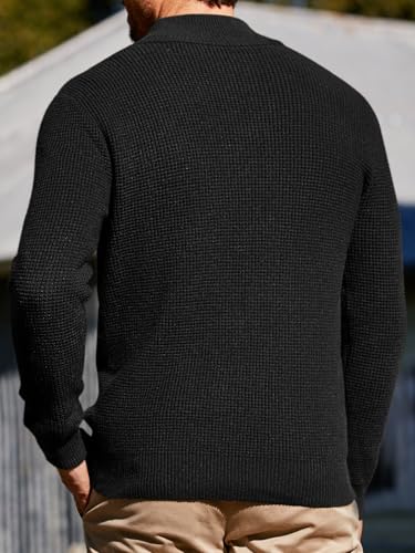 Runcati Mens Pullover Sweater Knitted Quarter Button Stand Collar Casual Thermal Henley Sweaters3