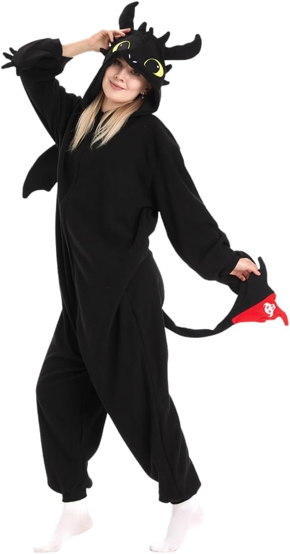 NCBYKM Unisex Cute Dragon Toothless Animal Onesie Pajamas Sleepwear Dragon Halloween Party Costumes