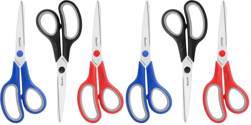 Image of iBayam 8.5 inch Household Scissors All Purpose 6 Pack, Red Black Blue Scissors