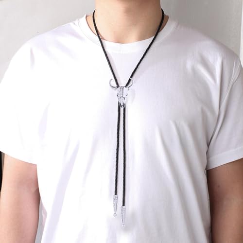 Image of GelConnie Bolo Ties for Men Women Western Cowboy Tie Mens Western Necklace Leather Necktie Gold Bolero Tie Cowboy Necklace
