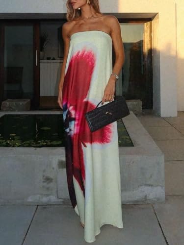 Women Y2k Strapless Maxi Dress Floral Print Tube Long Dress Boho Beach Sundress Going Out Streetwear4