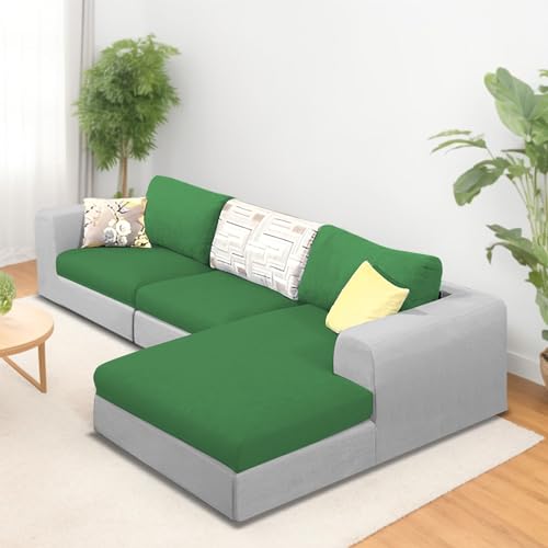 Image of Koza Yellow 4 Seater L Shape Sofa Set for Living Room (Green Grey Fabric) Premium Fabric Sofa