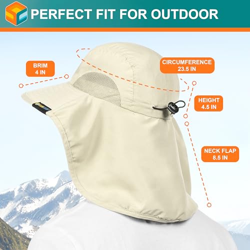 SUN CUBE Wide Brim Sun Hat with Neck Flap, UPF50+ Hiking Safari Fishing Hat for Men Women, Sun Protection Beach Hat