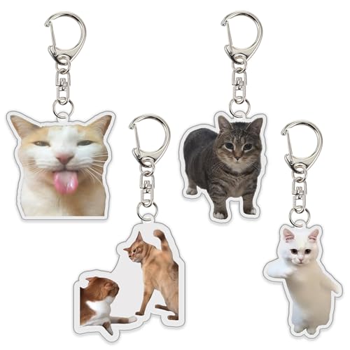 Image of Ohjijinn 8Pcs Cat Keychain Cute Cat Meme Keychains Two Cats Talking Keyring Kawaii Charm Funny Keychain