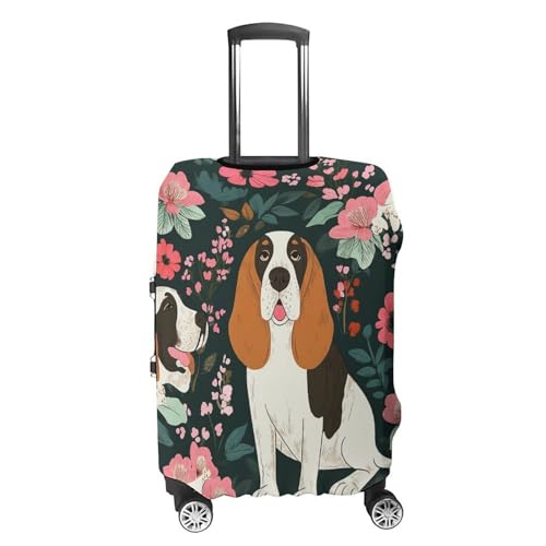 Luggage Covers Protector Suitcase Sleeve Carry On Luggage Cover Crazy Basset Hound Floral Anti Scratch Travel Suitcase Protector4