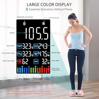 ABLEGRID Body Fat Scale,Digital Smart Bathroom Scale for Body Weight,Large Color Display Screen,16 Body Composition Metrics BMI,Water Weigh,Heart Rate,Baby Mode,400lb,Rechargeable-Rosegold