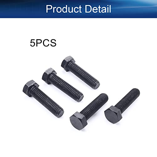 Image of Carbon Steel Hex Screw Bolts Hex Drive Fastener Rustproof Fully Threaded Metric Cap Bolts Black M14x55mm 5Pcs