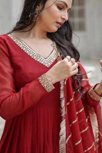 Image of Qutenza Women Festive Special Embrodary Work Gown with Duppta Set