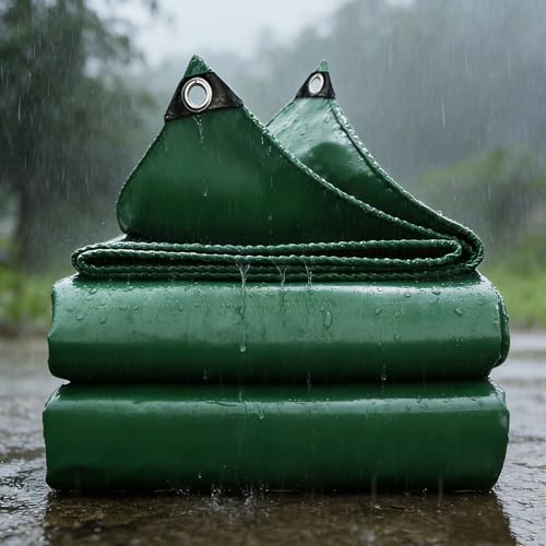 Lona para Exteriores 2 x 4.6 m PVC Resistente a Los Rayos UV Desgarros Lona Remolque con Ojales Duradera Multiusos para Leña, Muebles, Jardín, Piscinia, Vehículos, Verde
