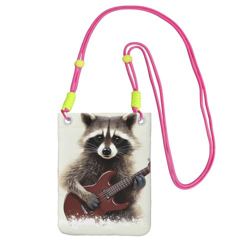 Pochette pour téléphone portable pour femme fuchsia avec bandoulière et motif raton laveur