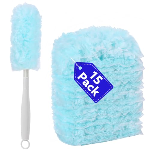 15 PCS Duster Refills Kit Compatible with Flash Dust Magnet, 360° Multi-Surface Duster Replacement with 1 Handle,Disposable Microfiber Refills for Cleaning Furniture, Office, Blinds, Car