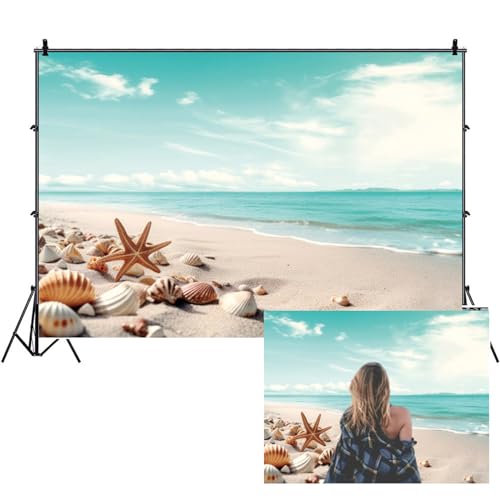 DORCEV 5x3ft Summer Beach Backdrop Blue Sky Ocean White Clouds