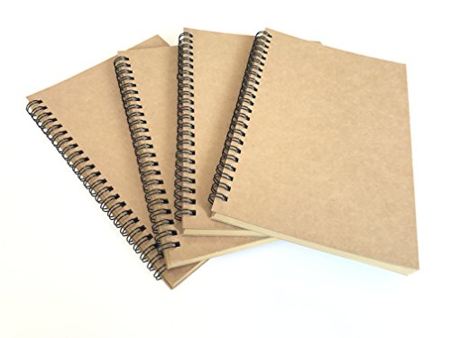 Veeppo A5 Wirebound Notebooks Bulk Journals Spiral Steno Pads Blank/Lined Kraft Brown Cardboard Cover Thick Cream Writing Pad Sketchbook Scrapbook Album (Brown Blank---Pack Of 4) #TOP5