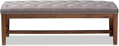 Miniatura 4 de Baxton Studio Ainsley - Banco moderno y contemporáneo de madera maciza de caucho tapizado de tela gris con acabado de nogal