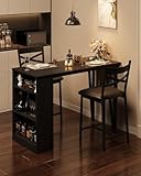 GAOMON 3 Piece Bar Table Set for 2, Bar Table and Chairs Set with with Flip Top Extension, Dining Table Set with Storage Shelves, Suitable for Small Space Kitchen Apartment, Black