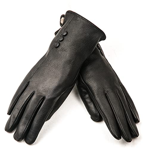 Guanti Caldi in Pelle da Donna Guanti Invernali Guanti in Pelle di Daino Nera
