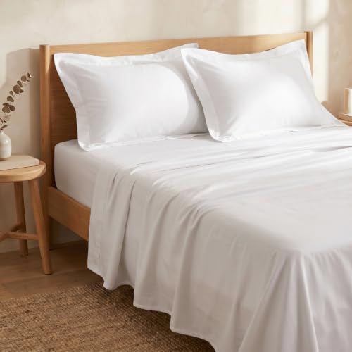 Image of Huesland Premium 100% Pure Cotton Luxe Soft Touch 300 Thread Count Bedsheet for Double Bed King Size with 2 Pillow Covers | White | 108 x 108 inches