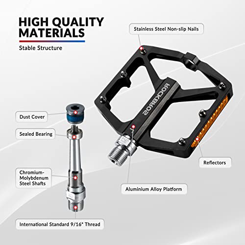ROCKBROS Pedals Bicycle Pedals with Reflectors, Flat Bike Pedals Made of Aluminum Alloy, Anti-Slip - Image 2