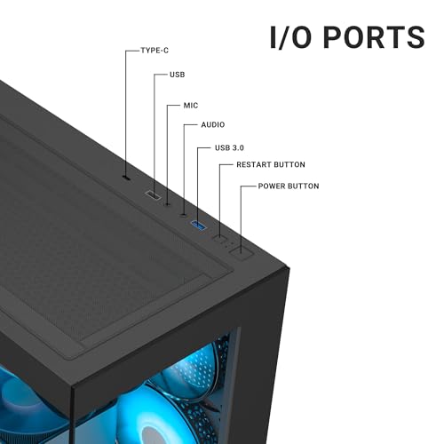Image of Ant Esports Crystal X7 ATX Computer Case /Gaming Cabinet with Type-C - Black | Support ATX, Micro-ATX, Mini-ITX | Pre-Installed 3 M /B Plate Fans, 2 PSU Shroud Fans, 1 Bottom & 1 Rear Fan