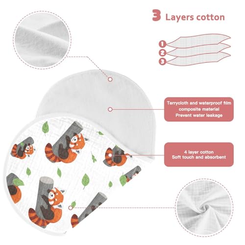 J JOYSAY Red Panda Branch Leaf White Baby Burp Cloths for Boys Girls Large 22''x11'' Cotton 4 Layer Neutral Burp Clothes for Baby Drool one sizex23