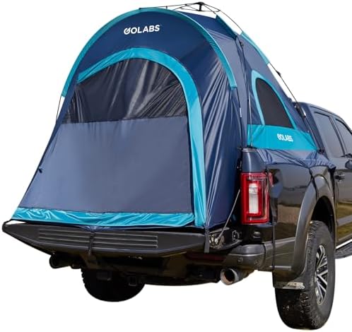 Golabs Truck Bed Tent for 5-6 Ft Bed, 8-Minute Easy Setup by Pre-Assembled Design, Waterproof PU2000mm, 2-Person Portable with Extra Rainfly Cover for Camping & Outdoor, Includes Storage Bag Blue
