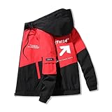 veste homme hiver blouson UHouse Veste Homme Capuche Coupe Vent Manteau Zippee Jacket Travail Vestes de Peche Softshell Survetement Tenue Cycliste Running Automne Hiver Vêtements Rouge XXL