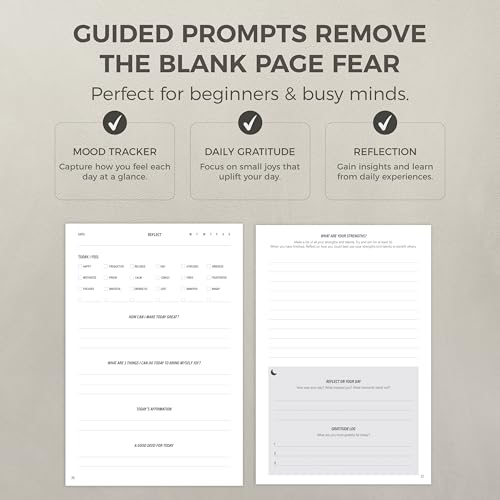 MindPanda Reflect Journal - The Ultimate Guided Journal with Daily Prompts For Gratitude, Mindfulness & Daily Reflection - Mood Tracker & Gratitude Log for Happiness & Self Care. Premium Non-Bleed