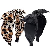 Bellisia Leopard Print Bow Knotted Headbands for Women PU Knotted Hairband Wide Leather Headbands...