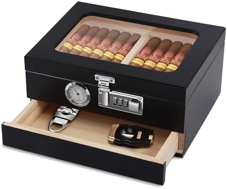 Caja de humidor de madera de cedro para puros con higrómetro acce...