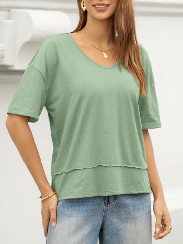 Image of UNCLECAT Womens V Neck T Shirts Summer Trendy Loose Fit Casual Tops Tees