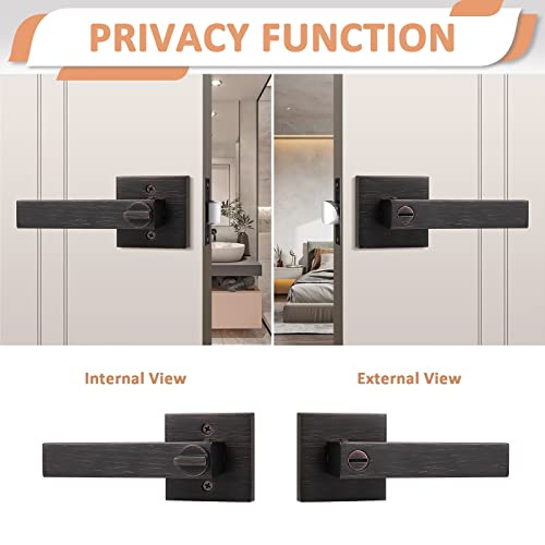 Knobelite (6 Pack Privacy Door Lever, Locking Inside Door Handle Set- Privacy Function For Bedroom & Bathroom Doors, Oil Rubbed Bronze Handle Lever, Modern Contemporary Slim Square Design For Home #TOP3