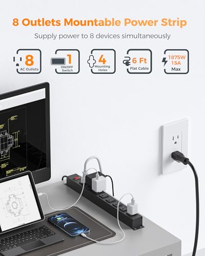 TESSAN Multitoma de Metal, 8 Salidas, 1 Interruptor, Cable de Extensión de 1.83 m miniatura 2