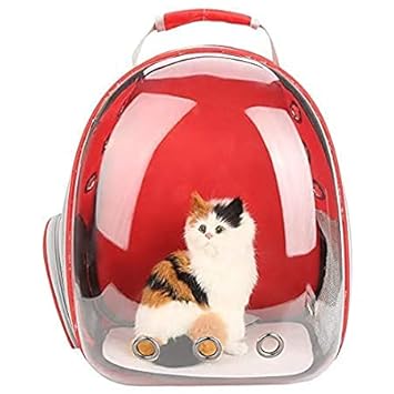 Royale Cat Backpack Carrier,Portable Ventilated Carry Bag for Cat Small Dog,Outdoor Waterproof Transparent Pet Backpack Capsule Breathable ( Red )