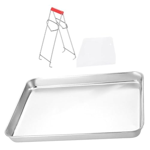 VOSAREA Stainless Steel Rectangular Tray Rice Noodle Roll Steamer Baking Sheet Flat Bottom Pan for Steaming Rice Rolls Cooling Jelly Baking Serving and Home Kitchen Use
