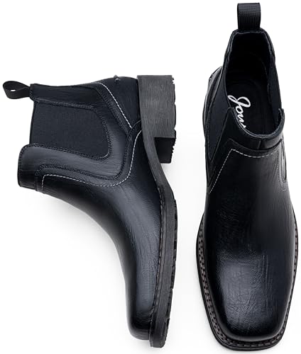 Image of Jousen Chelsea Boots Men Square Toe Ankle Mens Dress Boots Casual Slip On Boots for Men