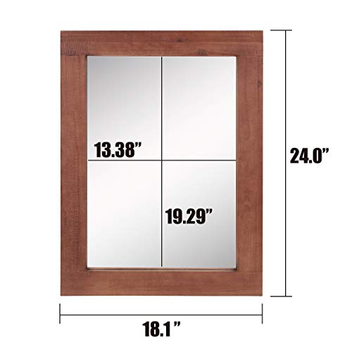 Stonebriar 24" x 18" Rectangle Redwood Frame Wall Mirror with Attached Hanging Brackets, Decorative Country Rustic Decor for the Living Room, Bedroom, Bathroom, Hallway, and Entryway