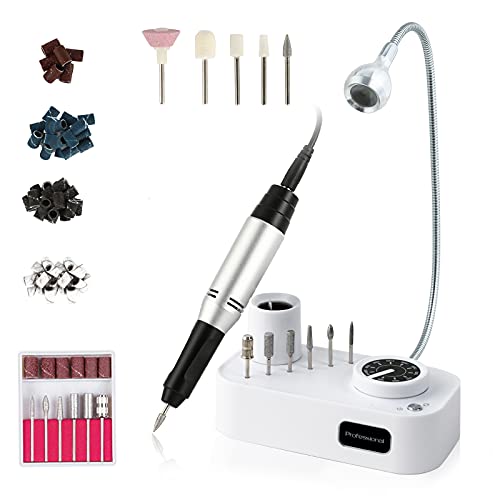 Professional Nail Drill Machine, 30000RPM Electric Nail File Manicure Tools for Acrylic Gel Nails Pedicure Kit with 11 Nail Drill Bits, 66 Sanding Bands and a LED Lamp for Home Salon Use