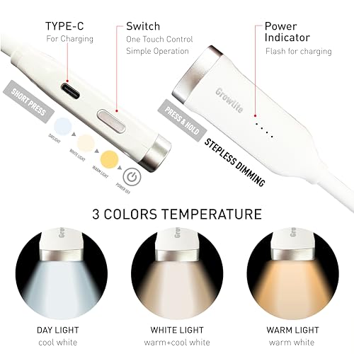 Neck Reading Light, 3 Color & Brightness Adjustable Book Light for Reading in Bed, Hands-Free, Lightweight, USB C Rechargeable, Eye-Caring, Perfect for Crafts, Camping, Kids & Adults (white) - image 4