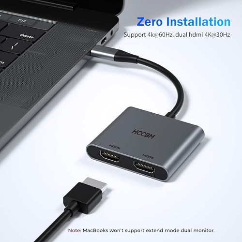 Image of USB C to Dual HDMI Adapter, Dual Monitors Adapter USB C Hub with 2 HDMI Docking Station 4K @60hz for Laptop HP Dell Surface Thinkpad
