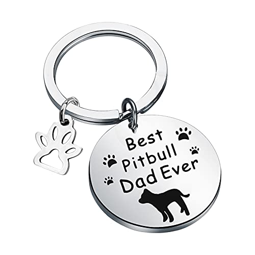 BNQL Pitbull Dog Dad Gifts Best Pitbull Dad Ever Keychain Pitbull Lover Gifts Pitbull Owner Gifts Funny Pitbull Gifts - silver - Large