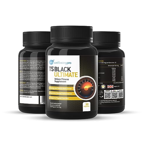 WBP T5 Black Ultimate (1 Month Supply) - Ultra High Strength Thermogenic Fat Burner - Keto Diet & Weight Management Pills - Vegan Friendly & GMP Certified UK Made Fitness Supplement - 30 Capsules