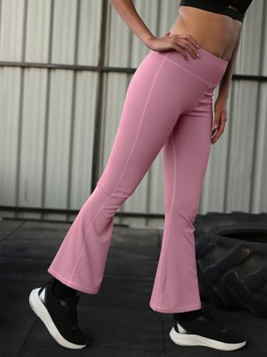 Image of CHKOKKO Gym Pants for Women Workout High Waist Flared Yoga Pants for Woman with Side Pocket Quick Dry Body Fit Stretchable Sports Leggings Trousers Activewear Lower