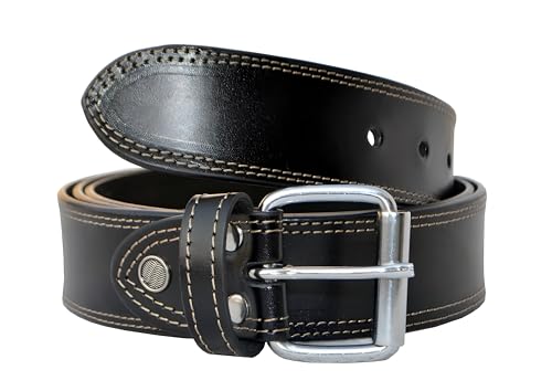 Arshman Gun Belt Men Steel Core Full Grain Stitched Leather Belt Gun Carry Mens Work Tool Heavy Duty EDC - CCW Belts1.50 Wide (Black Stitched, waist size 48 inches)