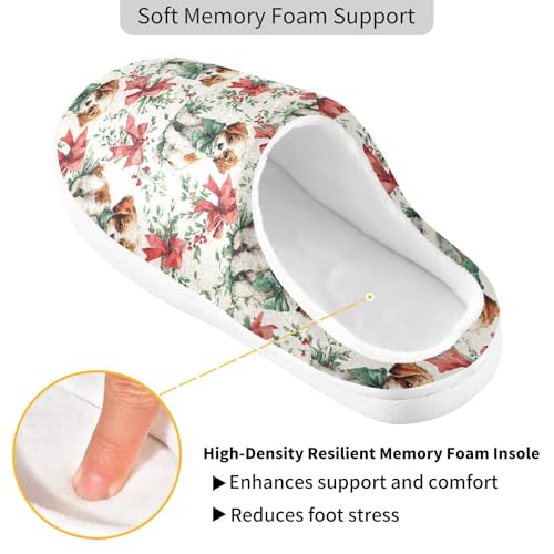 Fuzzy Memory Foam Slippers for Women/Men Dog Bow Leaf Pattern Fluffy Winter House Shoes Indoor and Outdoor3