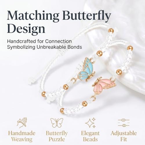 Image of SANNIDHI 2 Pcs Friendship Bracelet for Girls and Women Butterfly Best Friend Bracelet For Couples Adjustable Matching Bracelets BFF Beads Bracelets Jewellery Birthday Rakhi Gift For Sister, Kids